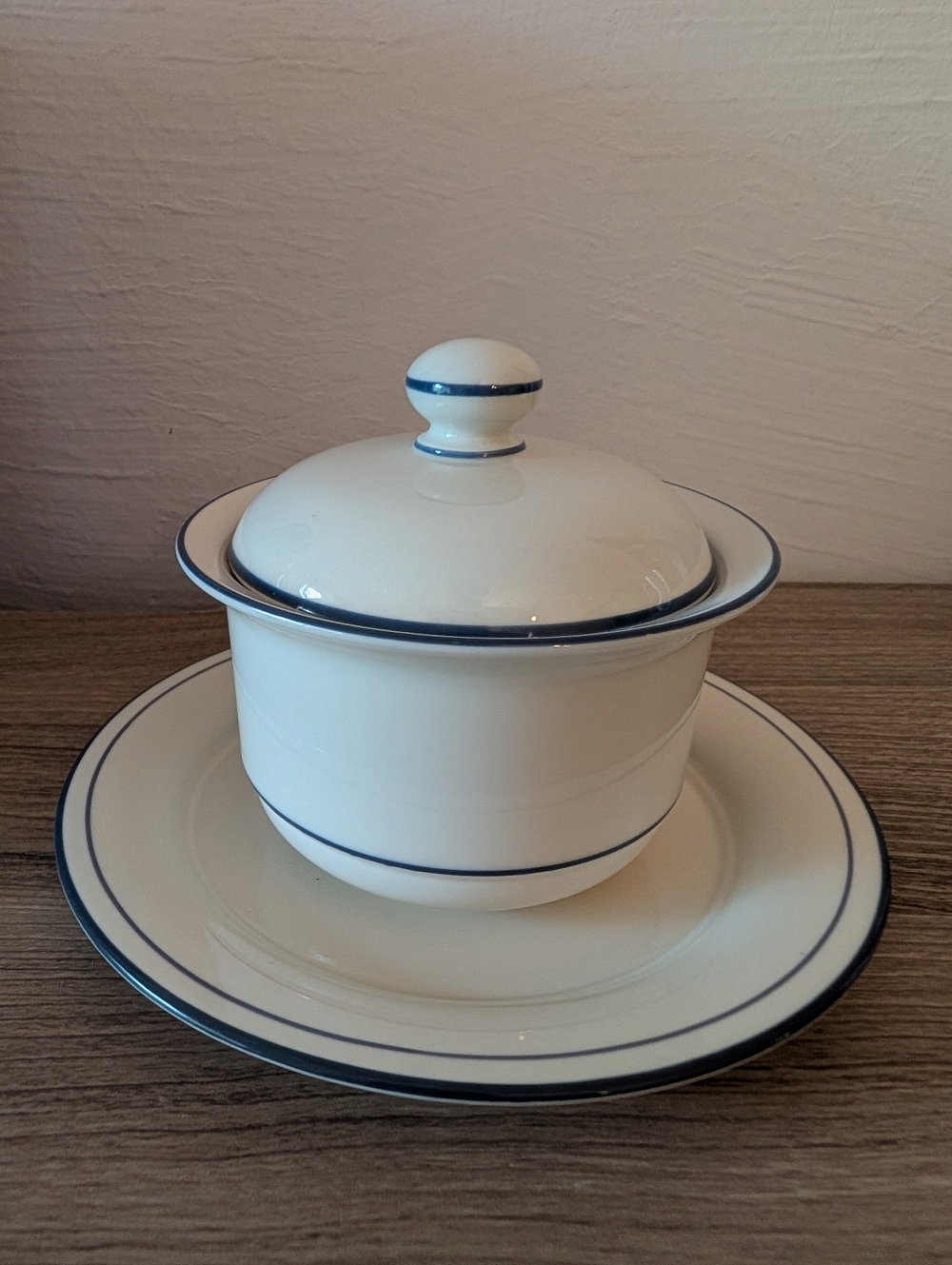 Lenox "For The Blue Patterns" Pinstripe Sugar Bowl With Lid & Plate Replacement‎